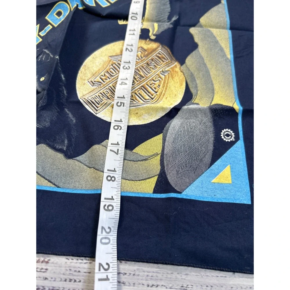 Vintage Harley Davidson Bandana Blue Eagle Wolf Feather Graphic Print